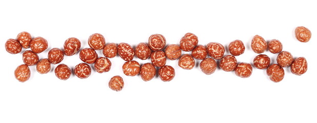 Caramelised hazelnuts, roast s in sugar caramel isolated on white