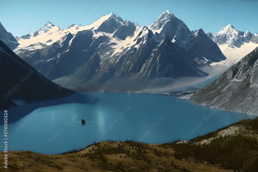 Canvas Prints beautiful mountain and lake. generative ai