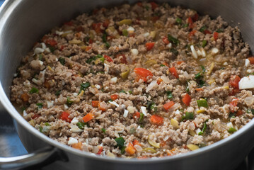 Minced meat prepared with vegetables