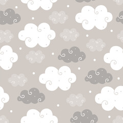 Cute clouds seamless pattern. Vector illustration, design for scrapbooking, textile, cards, nursery , paper goods, background, wallpaper, wrapping, fabric and more. © LindaAyu
