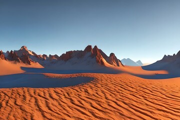 Fototapeta na wymiar Desert landscape of cold planet, mountain landscape, snow. Fantasy cold landscape. Generative AI