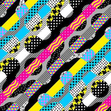 Abstract geometric Memphis style pattern. Vector image