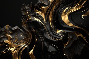 Luxury black and metallic gold marble background. Generative Ai