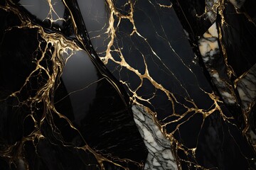 Luxury black and metallic gold marble background. Generative Ai - obrazy, fototapety, plakaty