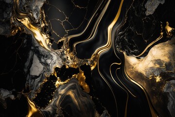 Luxury black and metallic gold marble background. Generative Ai