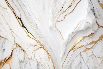 Papier Peint Lavable Marbre Luxury white and metallic gold marble background. Generative Ai