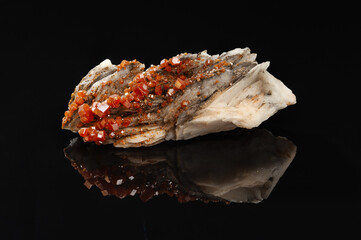 Vanadinite Mineral Crystals on a Matrix of Barite