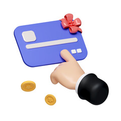 3d Hand with credit cards, card payment, credit card accept, cashless society concept. 3d rendering illustration. Clipping path of each element included.