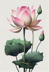 illustration of pink lotus flower on gray background, generative ai