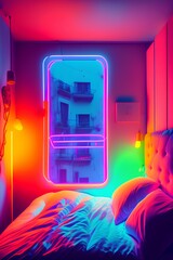 neon light bedroom - generative ai