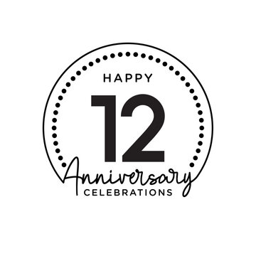 12 years anniversary. Anniversary template design concept, monochrome, design for event, invitation card, greeting card, banner, poster, flyer, book cover and print. Vector Eps10