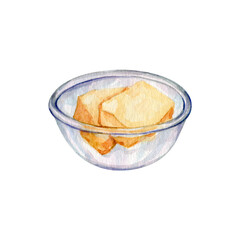 Watercolor bowl with milk butter illustration clip art