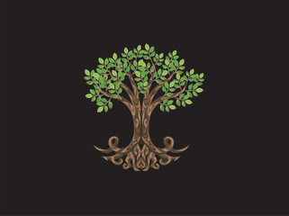 Obraz premium oak tree and roots logo
