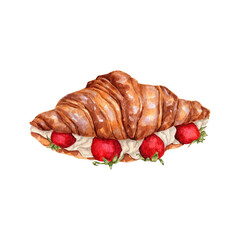 Watercolor hand drawn croissant illustration clip art