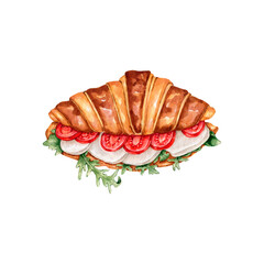 Watercolor hand drawn croissant illustration clip art 