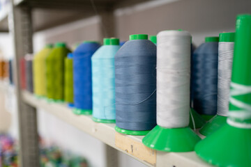 Colorful bobbins in the atelier