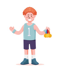 sport winner holding golden medal vector illustration
