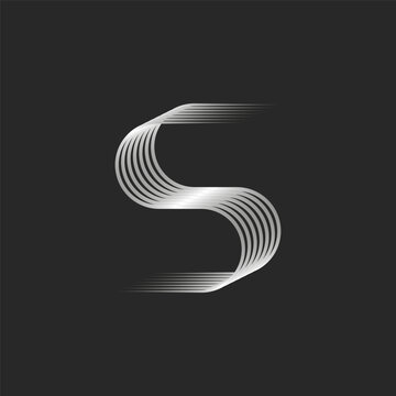 Letter S logo monogram 3d rounded isometric shape, identity mark from parallel thin lines.
