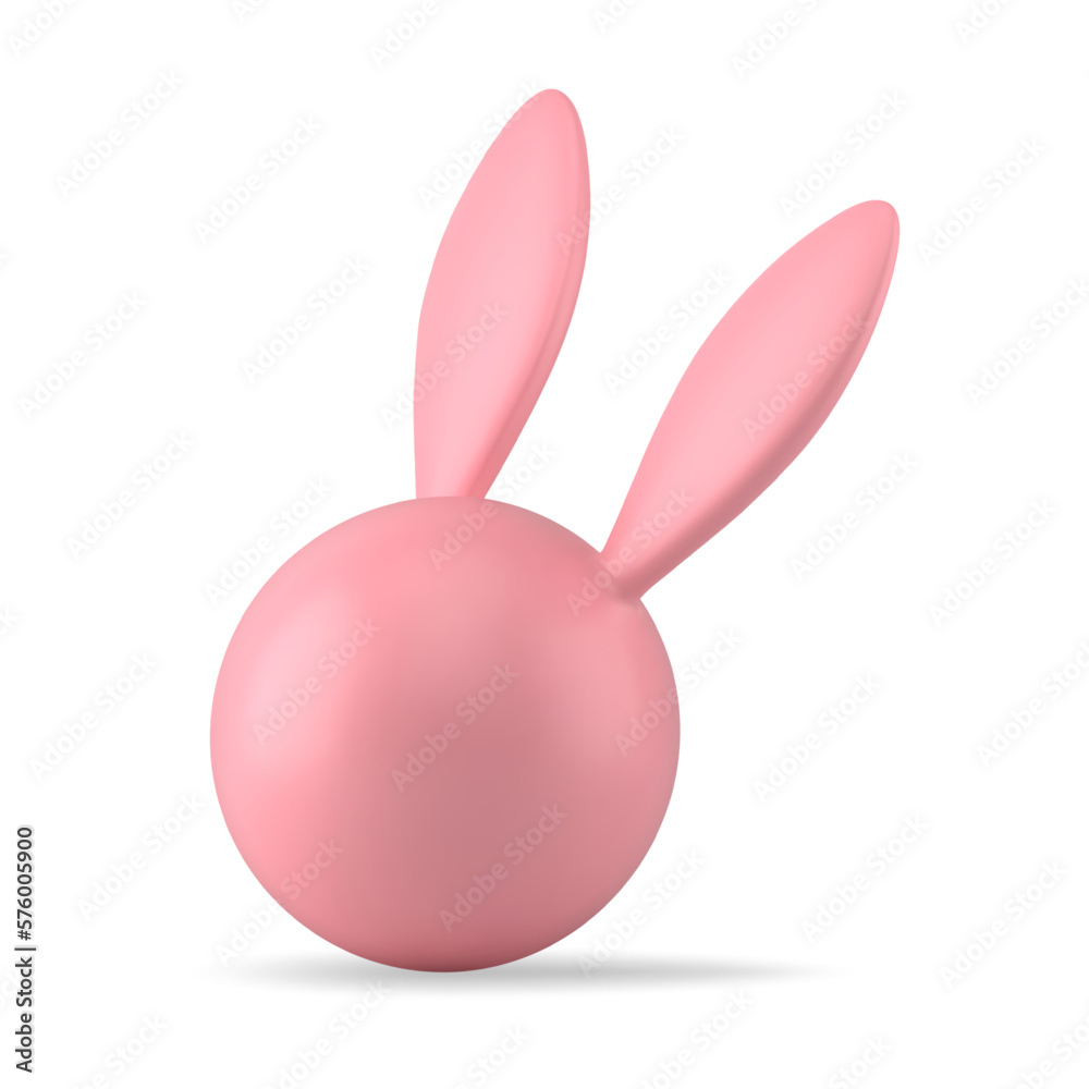 Wall mural Easter bunny head pink sphere bauble glossy festive decor element design 3d icon realistic vector