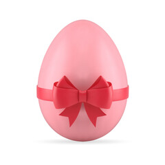 Pink Easter chicken egg tied by red bow ribbon festive religious treat present 3d icon vector