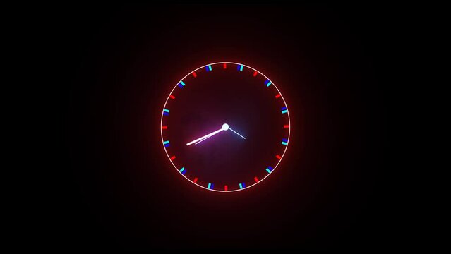 digital analog glowing round clock animation on 24 hours time always rotating on texture background