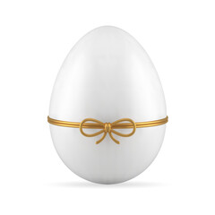 Fototapeta premium White Easter egg tied by golden bow ribbon religious holiday premium present 3d icon vector