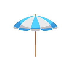 Beach umbrella with blue and white wedges, flat vector illustration isolated.
