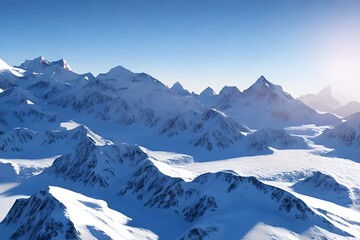Winter polygonal image of a mountainous area with a glacier on top of a mountain. 3d illustration. Generative AI