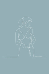 Single-line illustration of a woman. Line drawing art. One line woman in Blue color