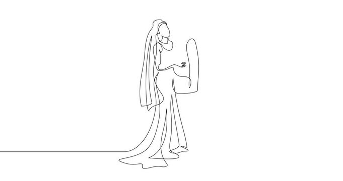 Animation of an image drawn with a continuous line. Bride and groom at wedding ceremony.