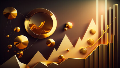A compelling abstract background featuring a dynamic stock chart and piles of gold coins - ai generated.