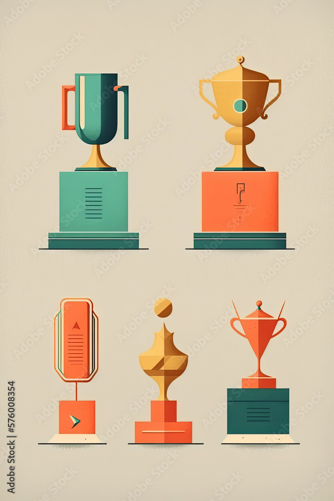 Poster ai generated illustration of retro styled  trophy