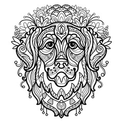 Fototapeta premium Coloring book page golden retriever dog vector illustration