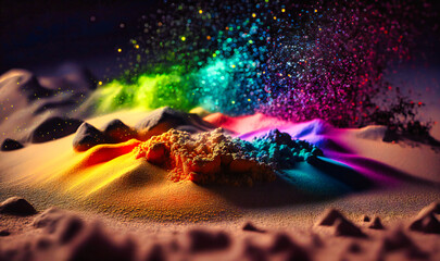 A macro shot of sand, highlighting its different colors and textures, taken at the beach
