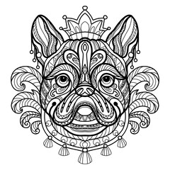 Coloring book page pug dog vector illustration