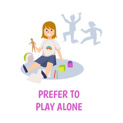 Autistic child prefers to play alone flat vector illustration is