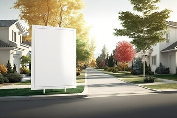 White billboard sign in blank with copy space for advertisement. Real estate company. Generative AI illustration