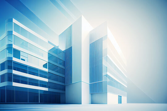 Innovation technology building white and blue color perspective design created with Generative AI