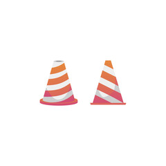Striped traffic cones flat vector illustration isolated on white