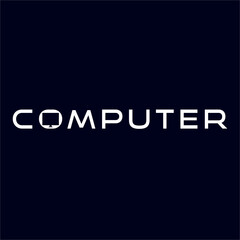 Computer word design with computer symbol concept on letter O.