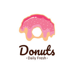 Donut or Bitten Donut Logo Template with Little Candy. Donut Shop or Bakery Emblem.