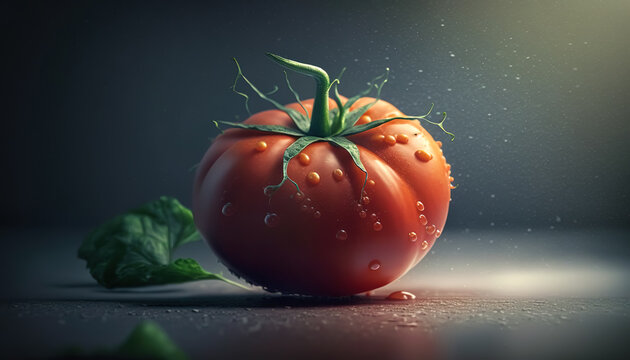Ripe red tomato close up, generative AI.