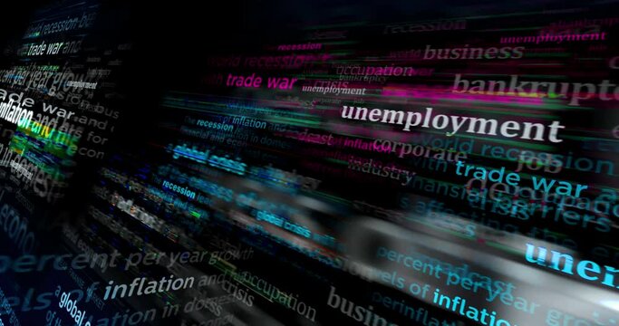 Global crisis inflation unemployment trade war recession. Headline news titles international media abstract concept  loop. Seamless and looped 3d animation.