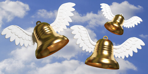 flying easter golden bell wich wings