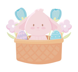 easter bunny eggs and flowers