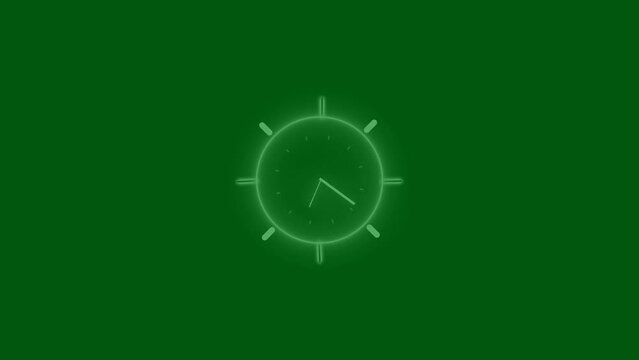 Analog Digital Clock Animation . Glowing Green Color Circle Analog Clock 24 Hours Time On Always Rotating 