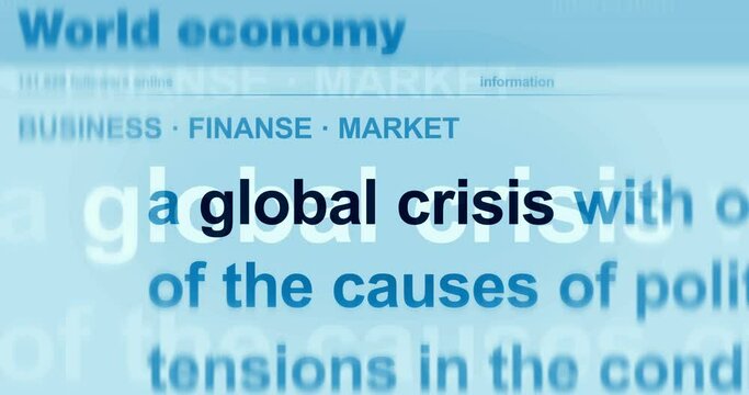 Global crisis inflation unemployment trade war recession. Headline news titles international media abstract concept  loop. Seamless and looped 3d animation.