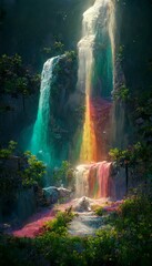 Obraz na płótnie Canvas waterfall with a rainbow in the middle of it. generative ai.