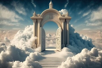 The gates of heaven. Concept: Christian religious belief of going to heaven when you pass way. Generative ai	
 - obrazy, fototapety, plakaty