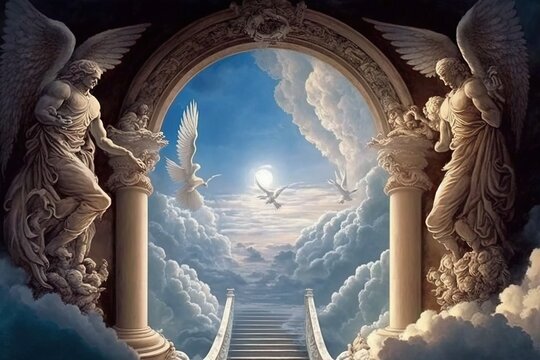 The gates of heaven. Concept: Christian religious belief of going to heaven when you pass way. Generative ai	
